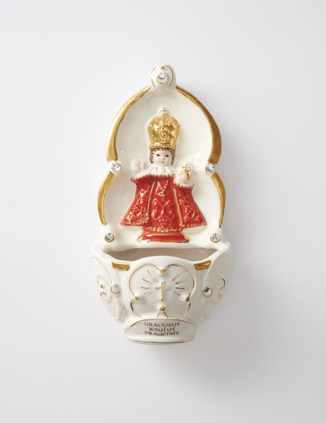 CERAMIC Holy Water Font with Infant of Prague 16,5cm / 6.50 - Colour: Red