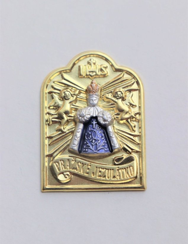 Magnetic Infant Jesus Tag - Gold With Figure - Colour: Red