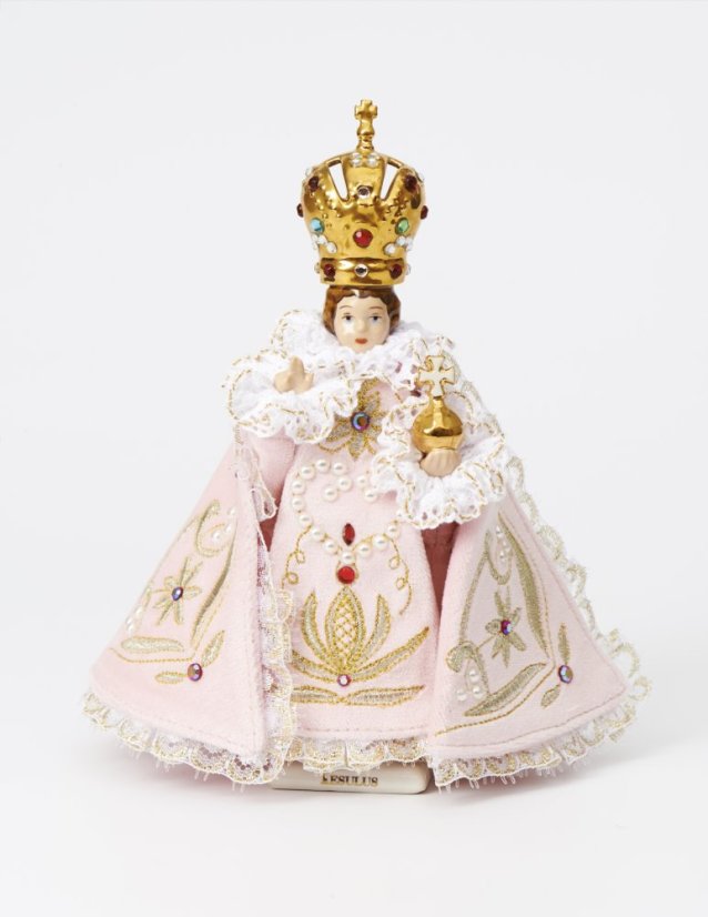 Infant Jesus of Prague Porcelain Clothed – Small 17cm/6.69in - Colour: Pink