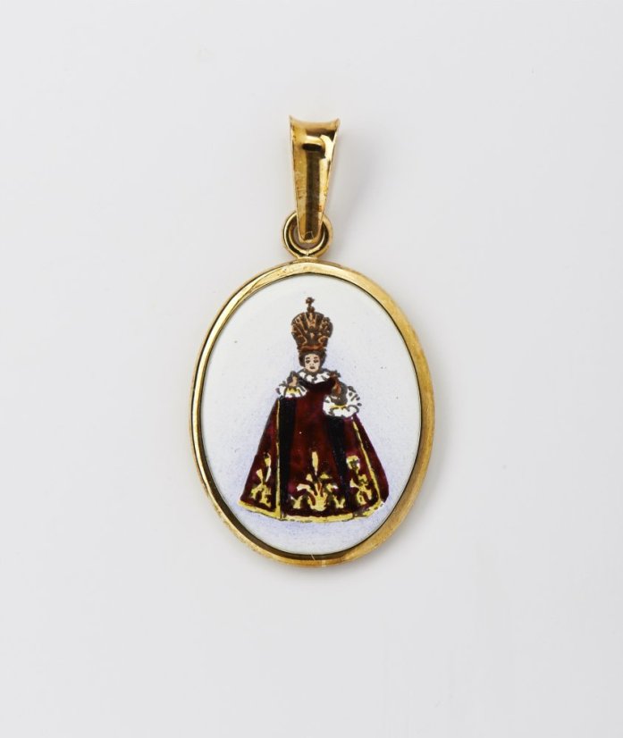 Infant Jesus of Prague Gold / Enamel Pendant - Big - Colour: Burgundy
