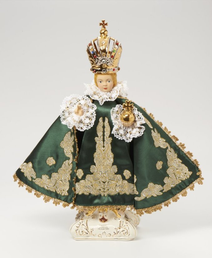 Infant Jesus of Prague Ceramic Dressed – New 39cm / 15.35in – Red - Colour: Green