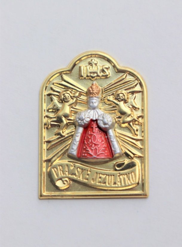 Magnetic Infant Jesus Tag - Gold With Figure - Colour: Red